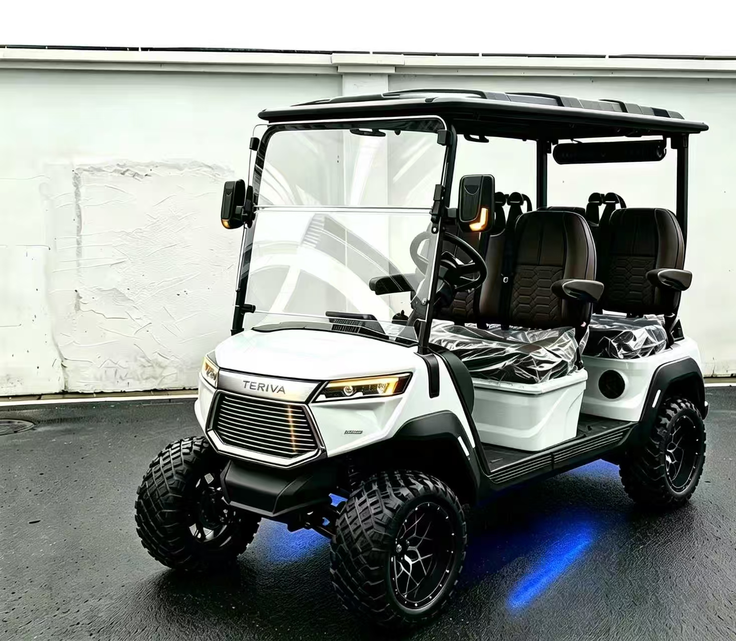 White TERIVA electric cart, photographed from the front side